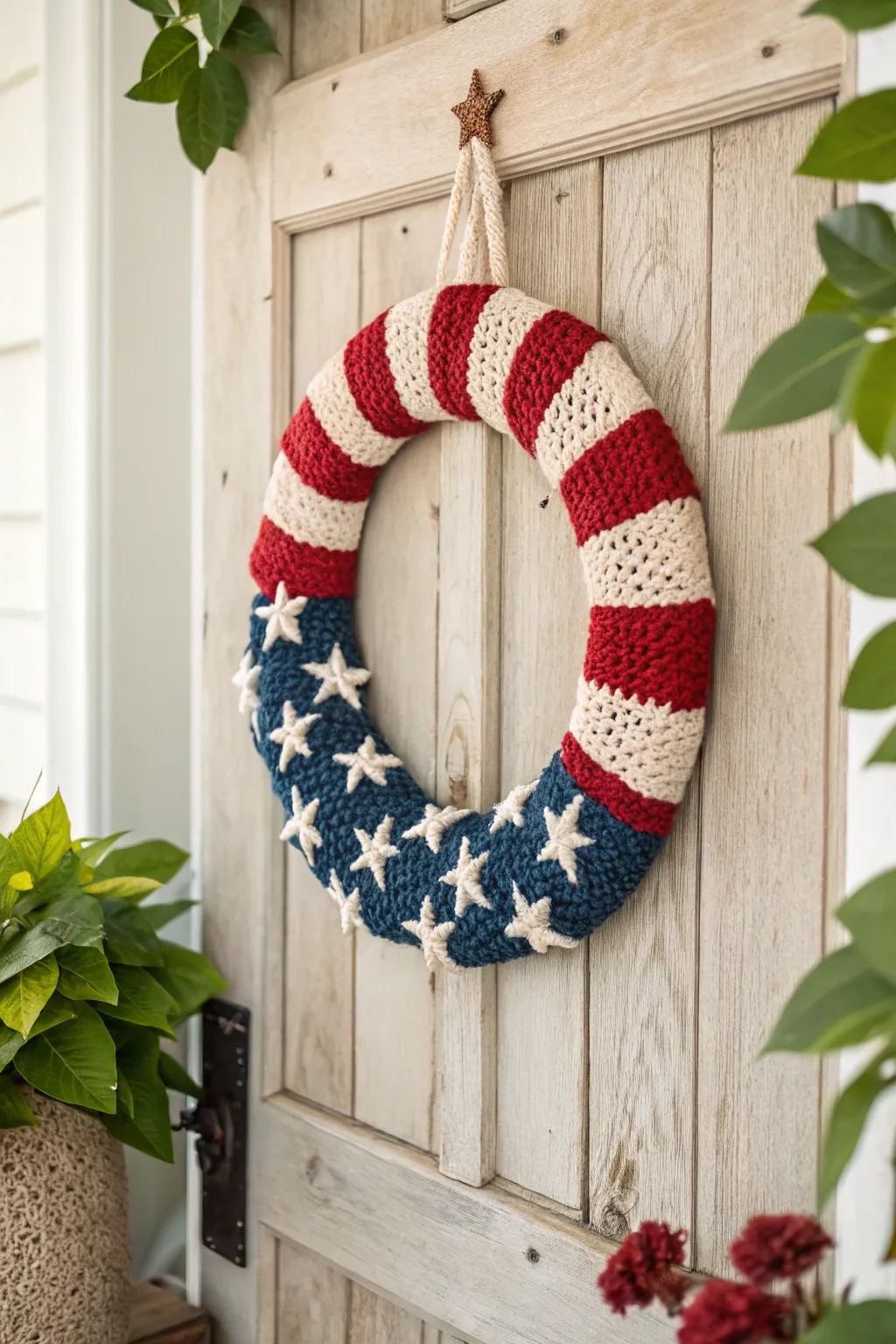 Welcome guests in style with a handmade American Flag Wreath - a perfect blend of minimalist charm and boho flair!