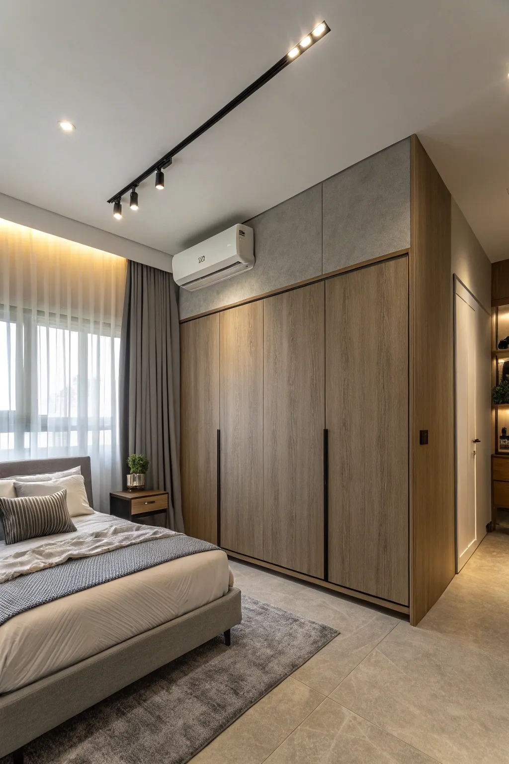 Conceal your AC unit with a matching cabinet facade for a cohesive look.