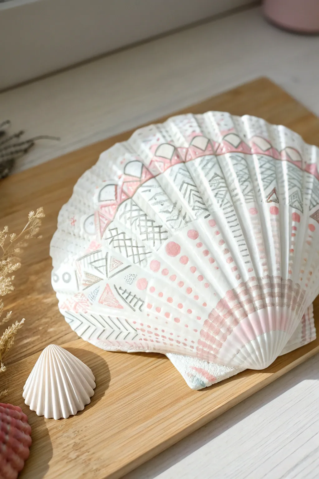 Explore the beauty of geometry with delicate patterns on seashells, where art meets nature in minimalist harmony.