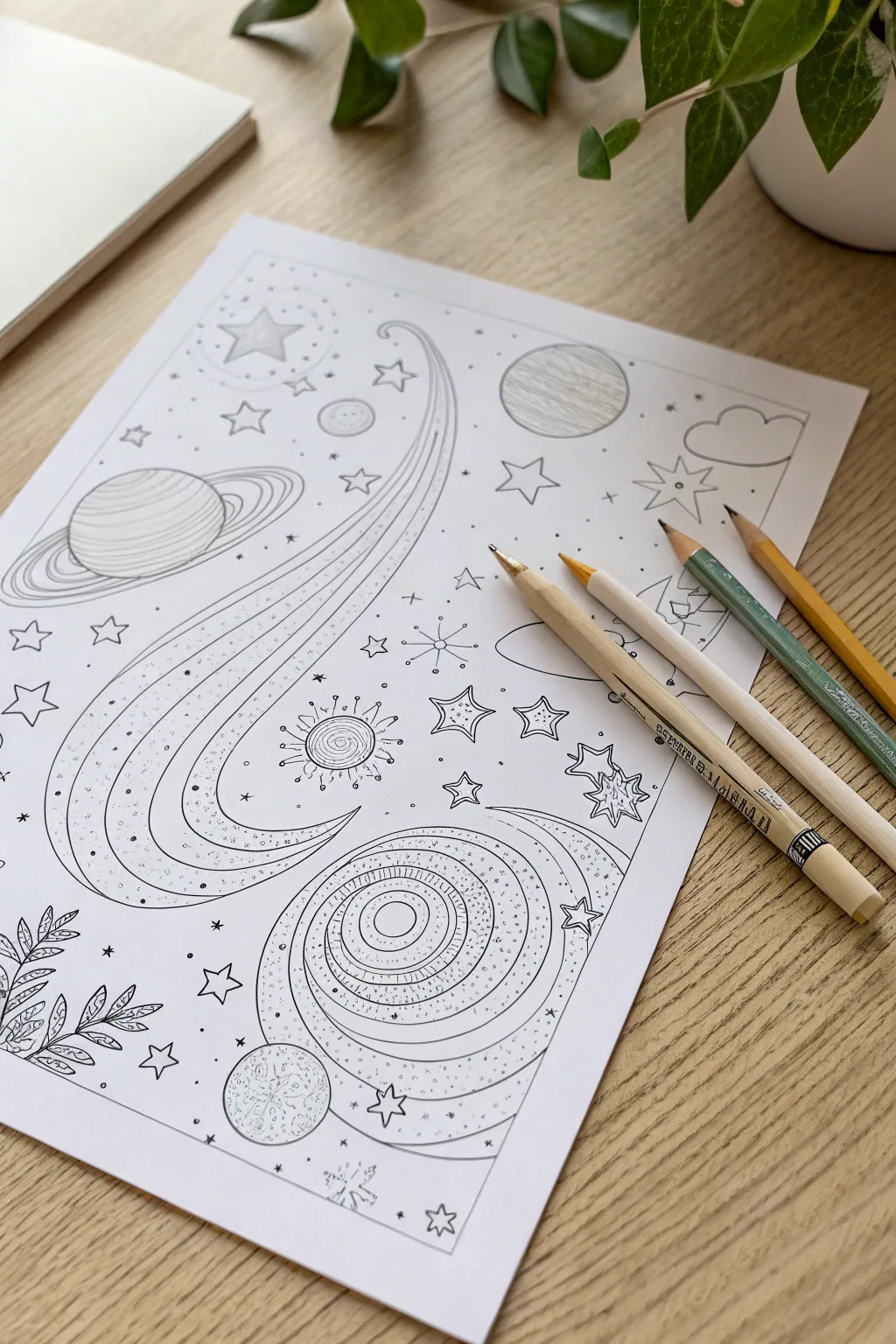 Explore the cosmos with each stroke: Dive into the elegance of celestial coloring artistry.
