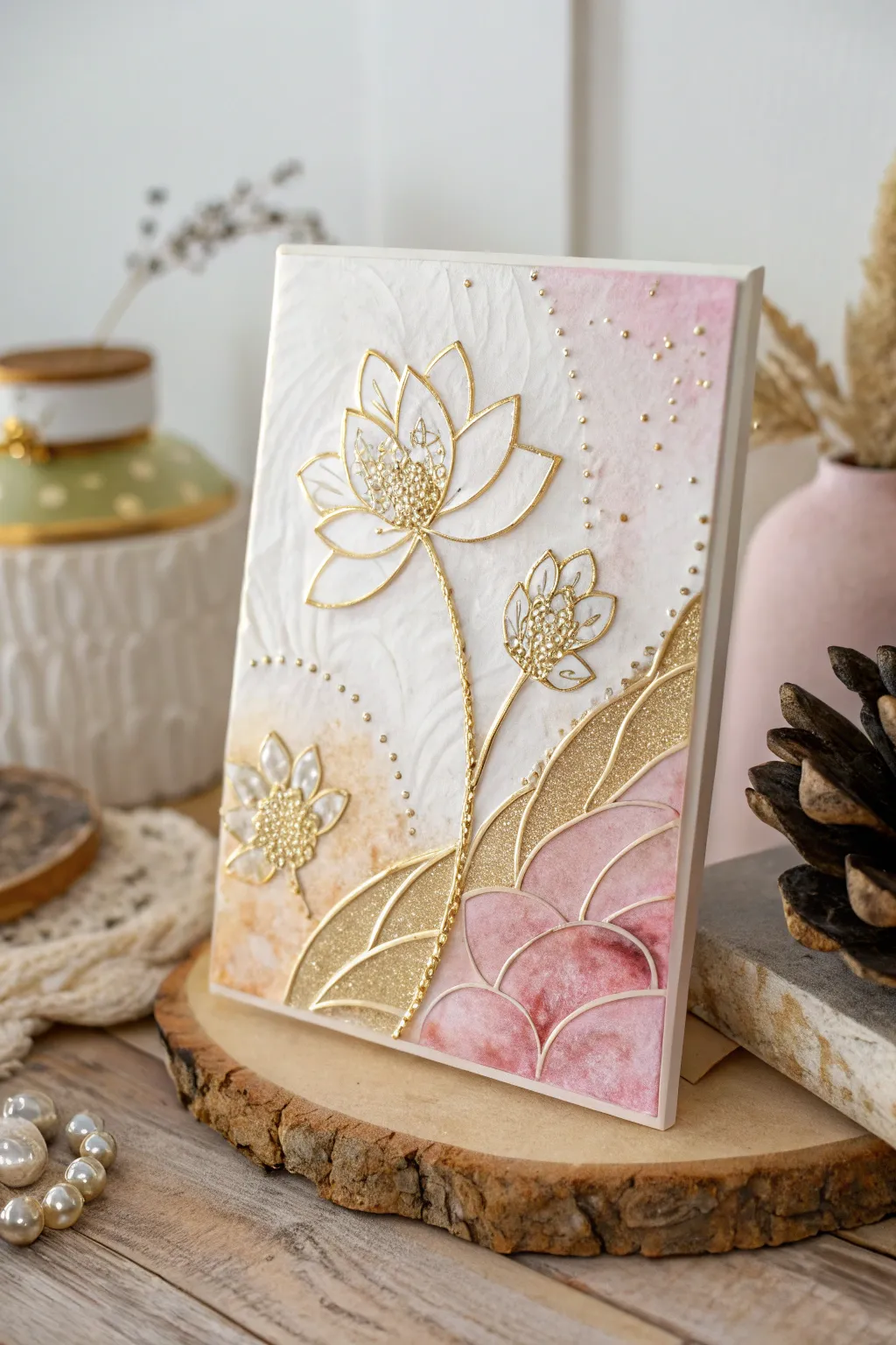 Discover the art of embossing with alcohol inks for a uniquely textured masterpiece. #Craftsmanship #MinimalistBeauty