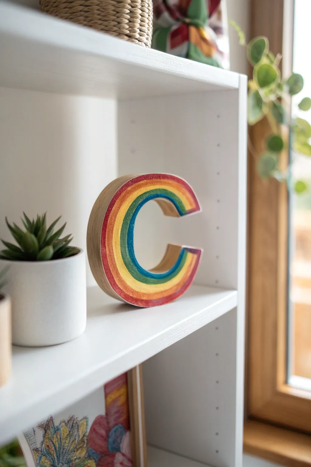 Add a splash of joy to your space with a colorful, handcrafted letter 'C'.
