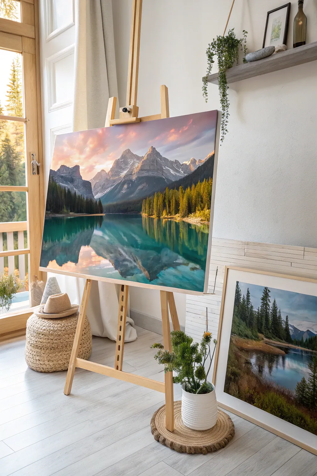 Embrace the calm and grandeur of nature with this stunning mountain reflection painting.