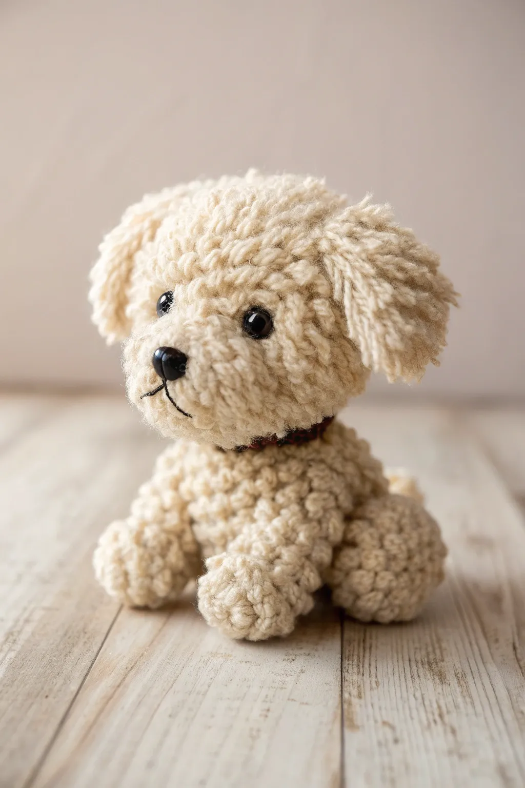 Crafted with love: This adorable pom-pom puppy brings charm and warmth to any minimalist space.