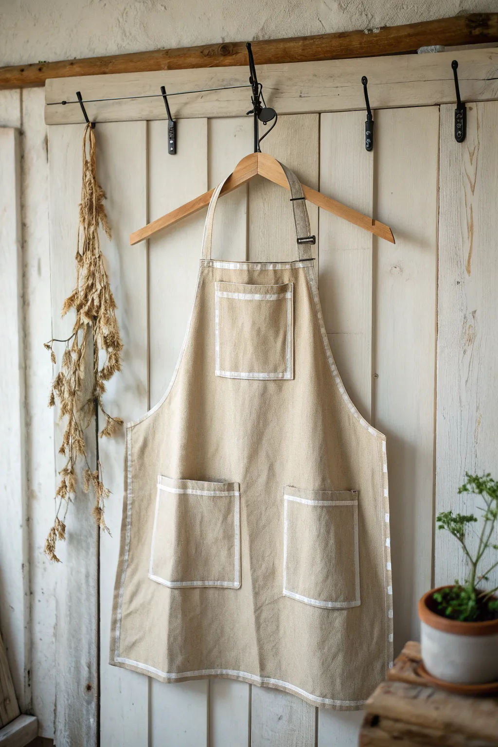 Elevate your kitchen style with this chic, pocket-rich apron – where function meets minimalist elegance.