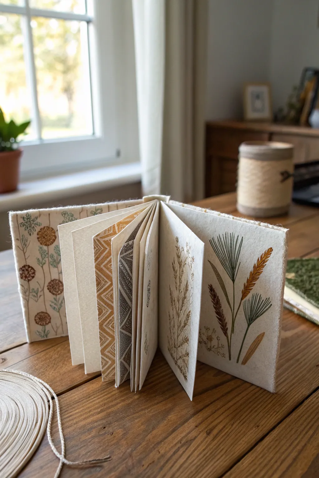 Discover the art of storytelling through texture and layers with this enchanting mixed media accordion book.