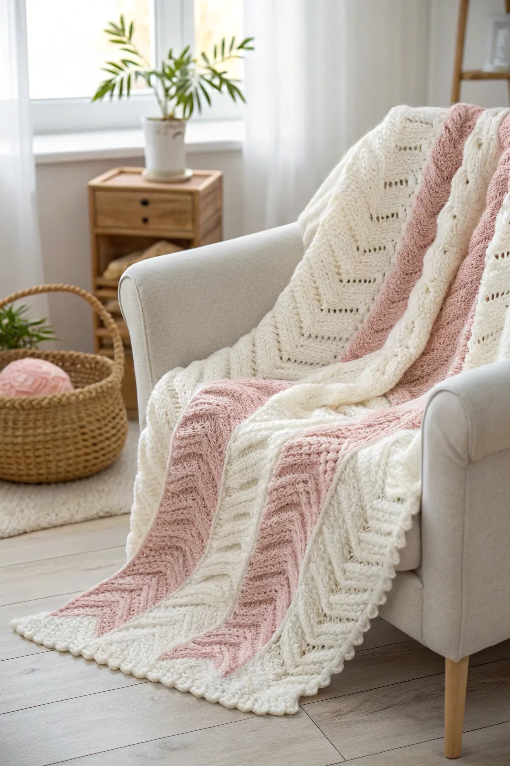 Wrap your little one in elegance with this charming textured chevron baby blanket.