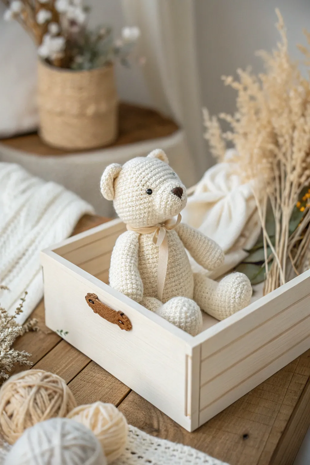 Embrace the charm of simplicity with a handcrafted teddy bear centerpiece for your baby shower gift box.