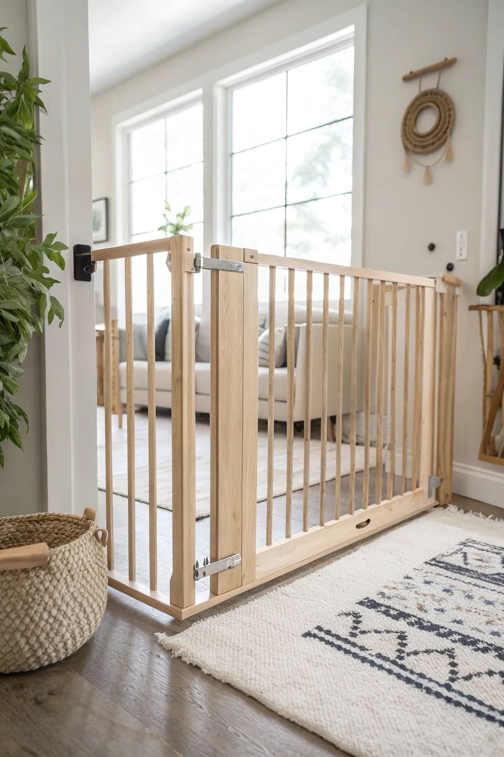 Effortlessly stylish and damage-free: Discover the perfect baby gate solution for your minimalist home.