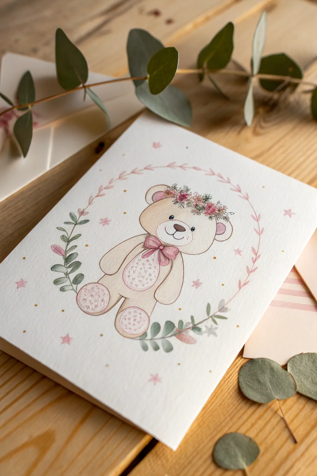 Delight in the charm of minimalist design with this whimsical teddy bear card, perfect for welcoming a new little one.