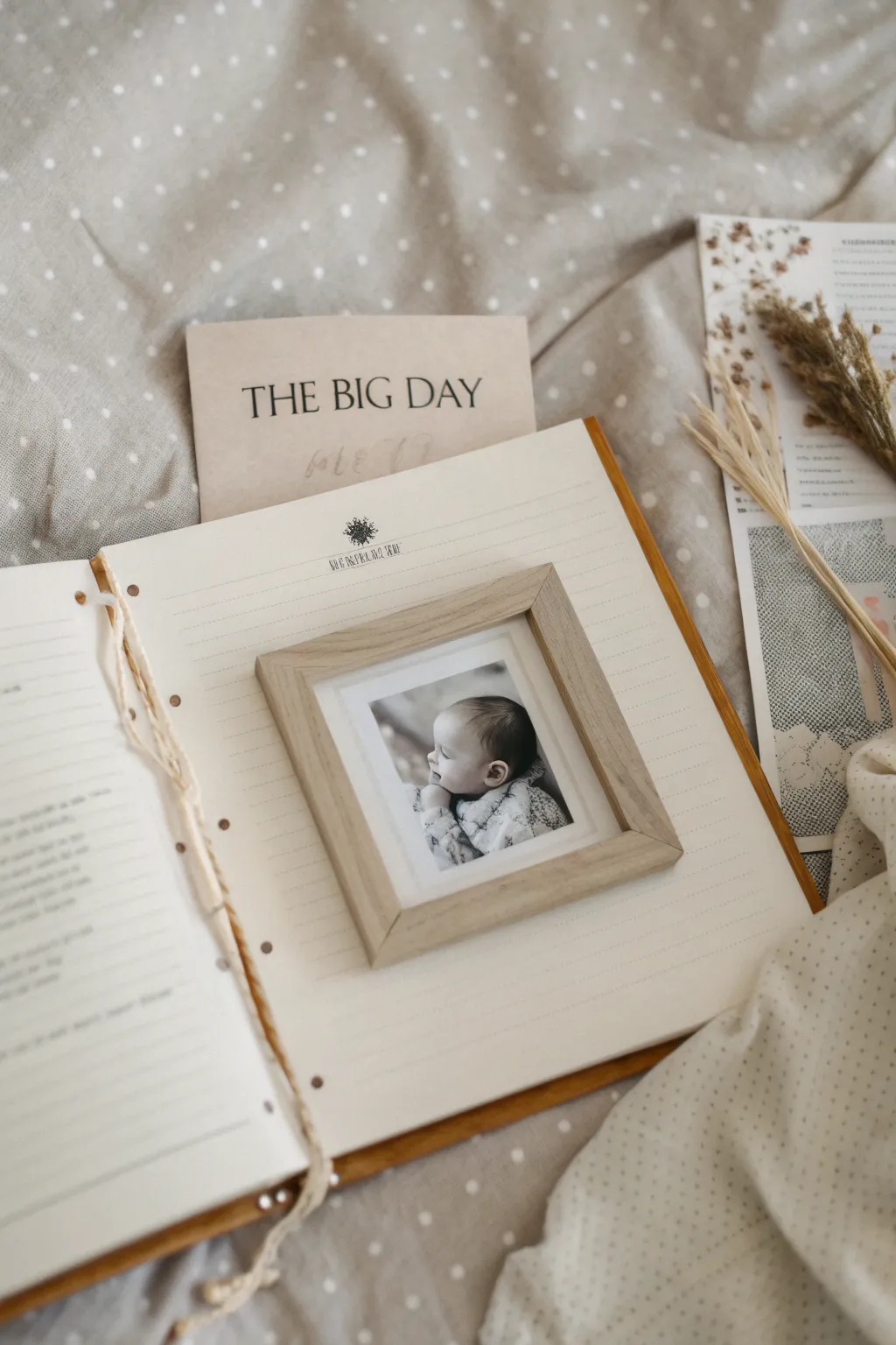 Celebrate the arrival with a timeless scrapbook page, capturing every precious detail of 'The Big Day'.