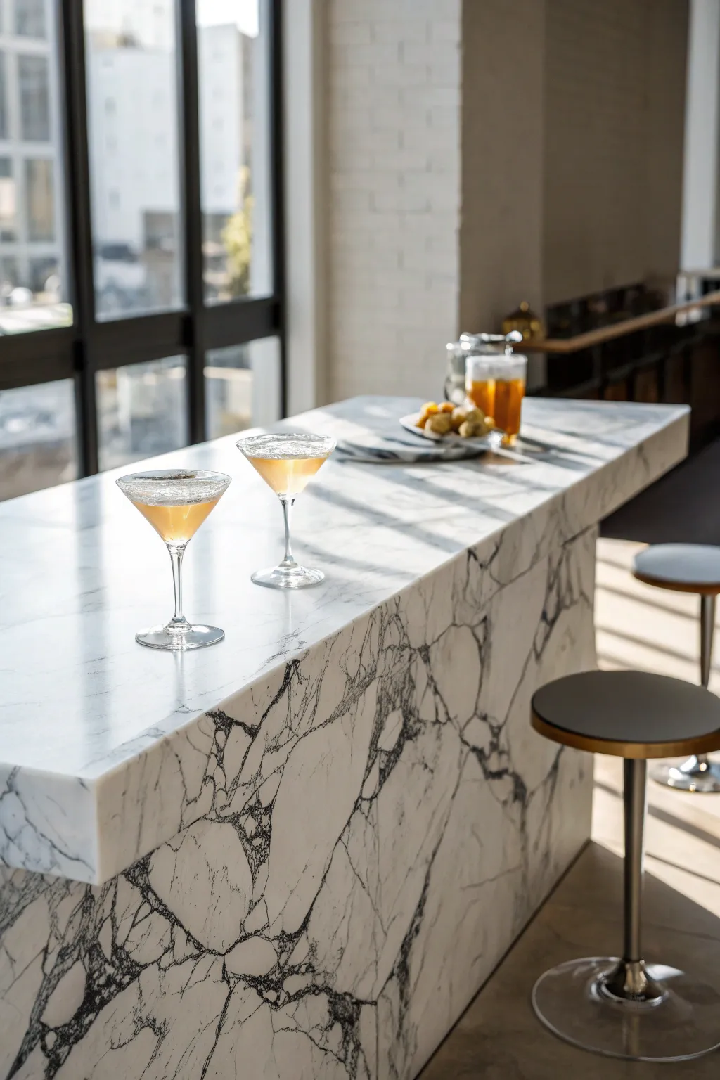 Elevate your bar space with the timeless elegance of a marble countertop.