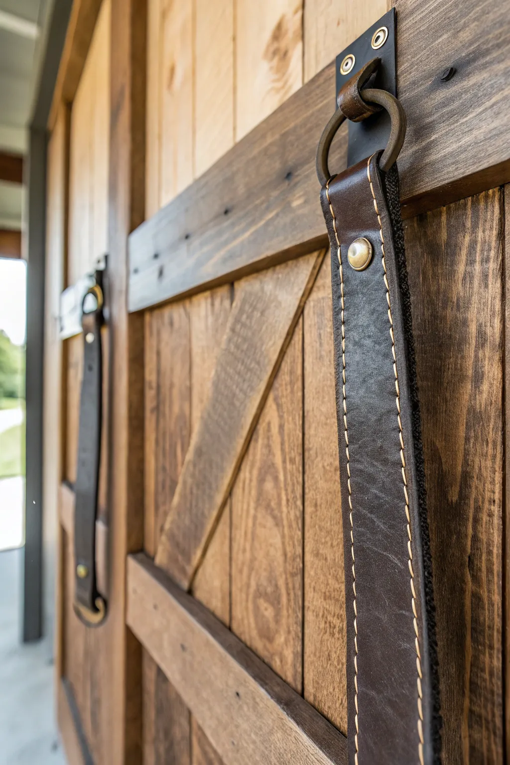 Elevate your barn door's style with handcrafted leather strap handles – where comfort meets craftsmanship.