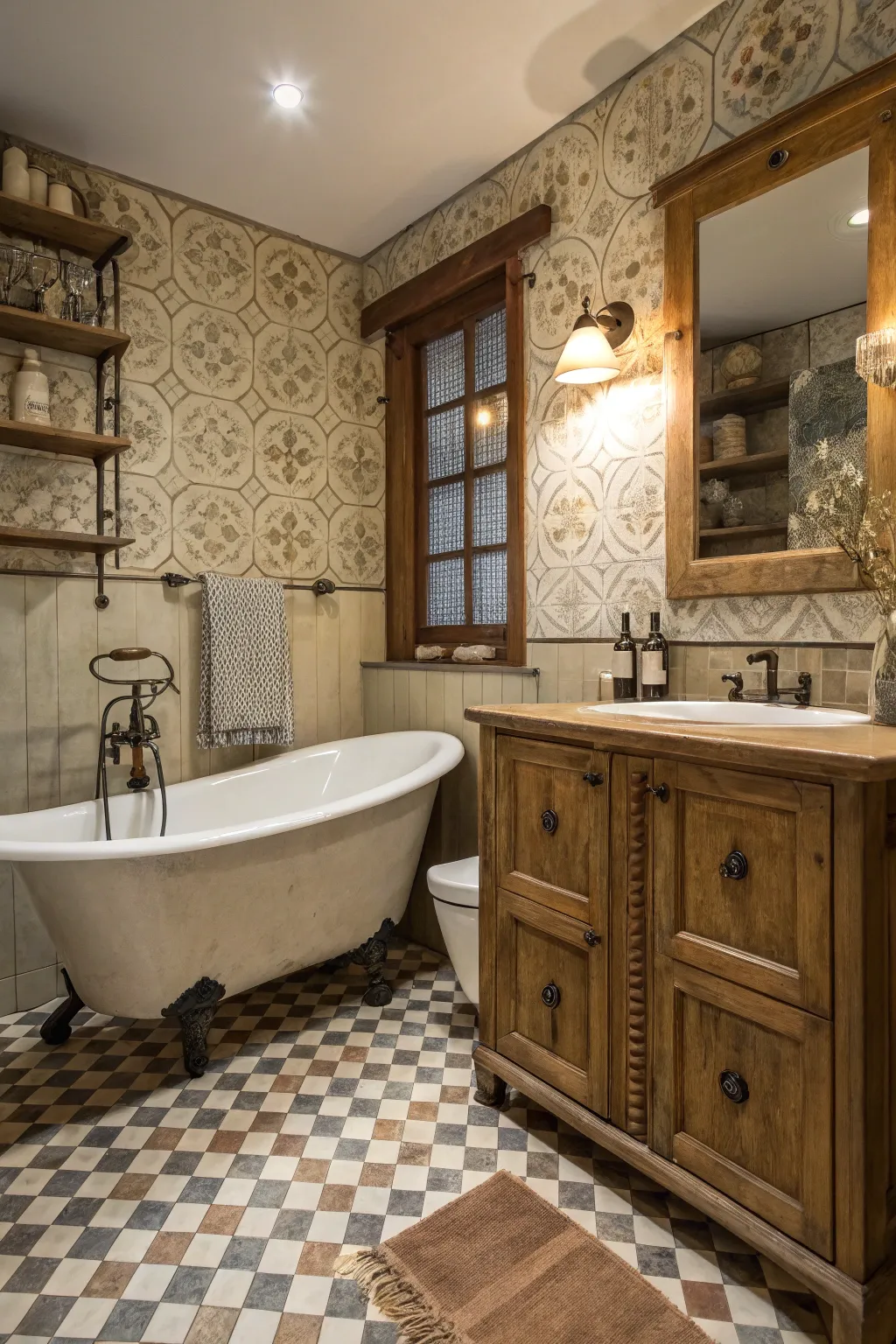 Vintage-inspired bathroom accessories with rustic charm.
