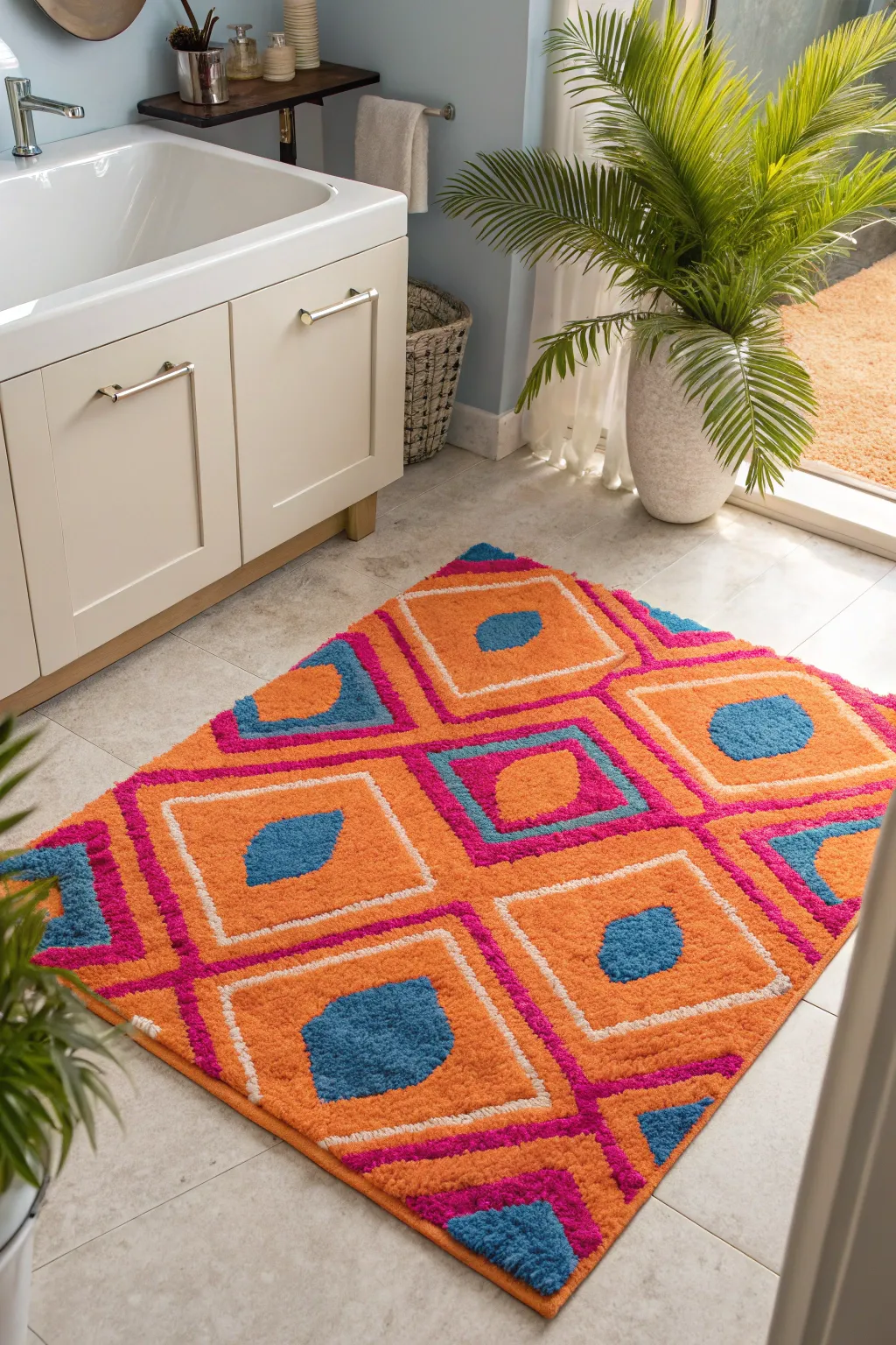 Geometric patterns give your bathroom a modern edge with a hint of sophistication.