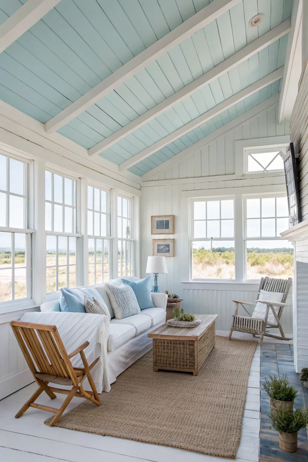 Light colors on the ceiling evoke a fresh, open feel.