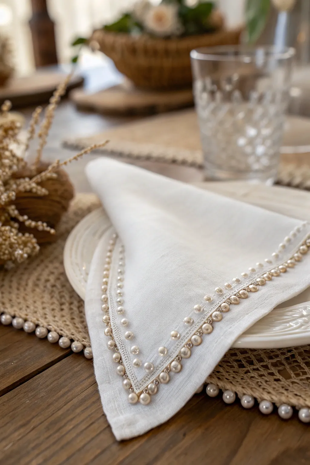 Elevate your table setting with the timeless elegance of a beaded border.