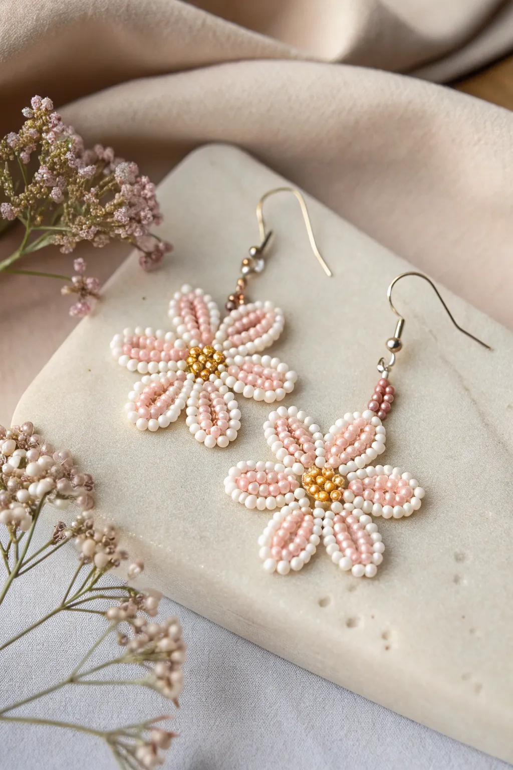 Embrace spring with these exquisite floral beaded earrings, a perfect blend of minimalist elegance and Boho charm.