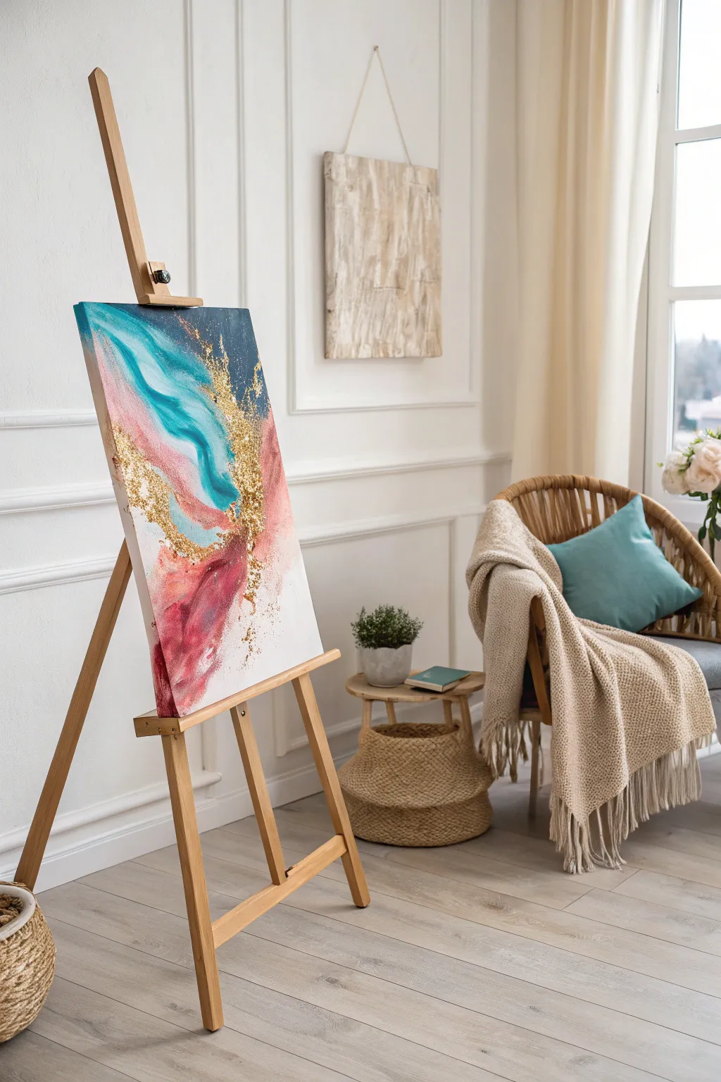 Unleash your creativity with a spontaneous splash of color—therapy on canvas in a minimalist setting.