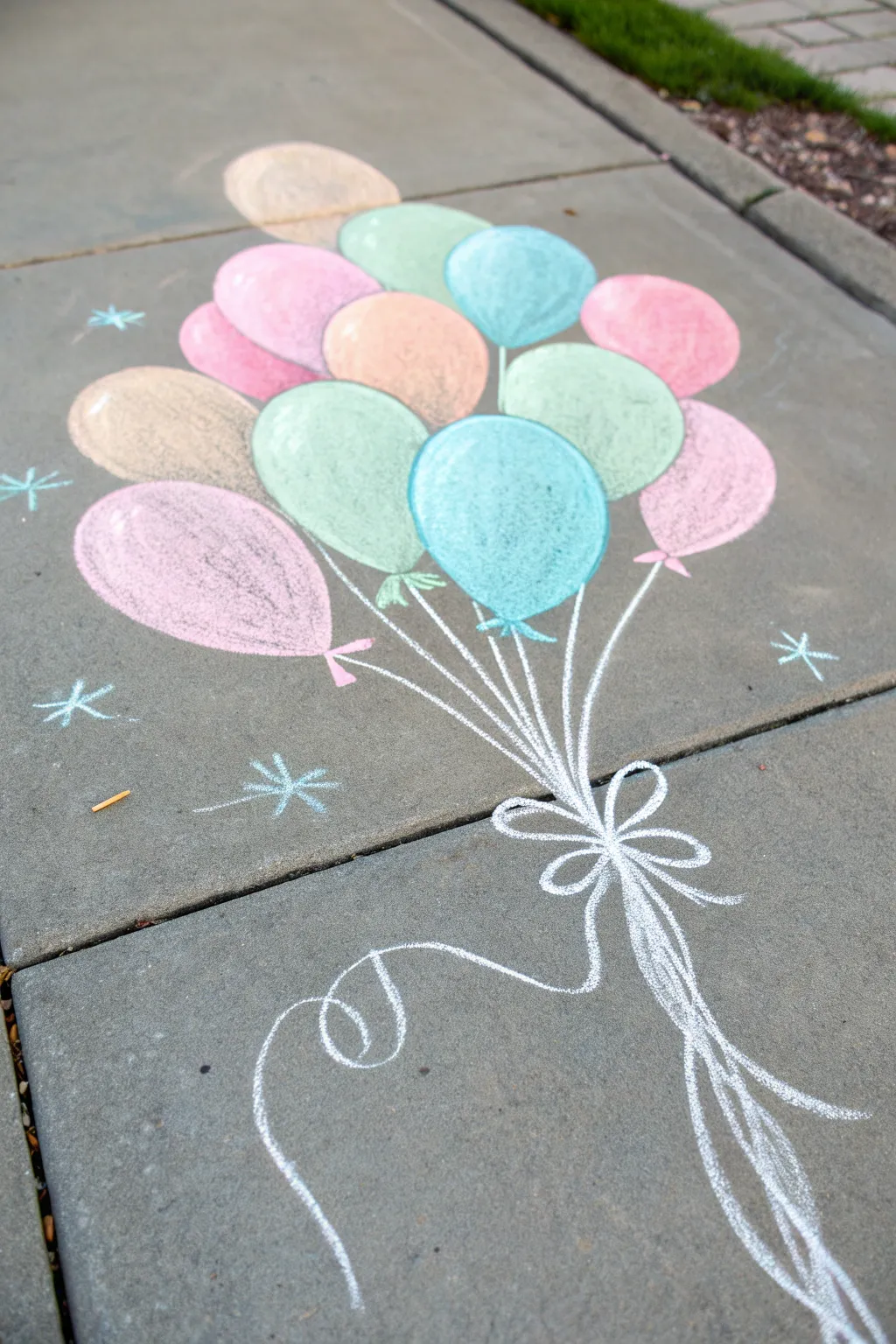 Lift your spirits with a charming pastel balloon bouquet in sidewalk chalk art—where minimalism meets playful elegance.