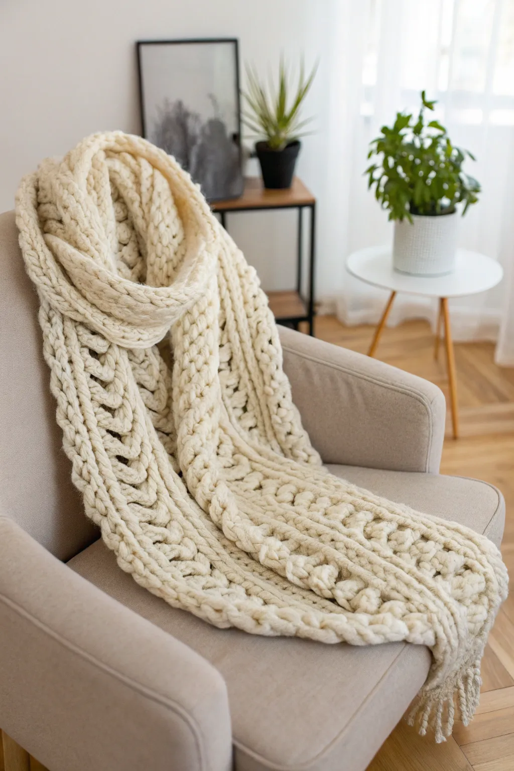 Wrap yourself in warmth and style with this chunky crochet infinity scarf, the perfect blend of cozy craftsmanship and minimalist elegance.