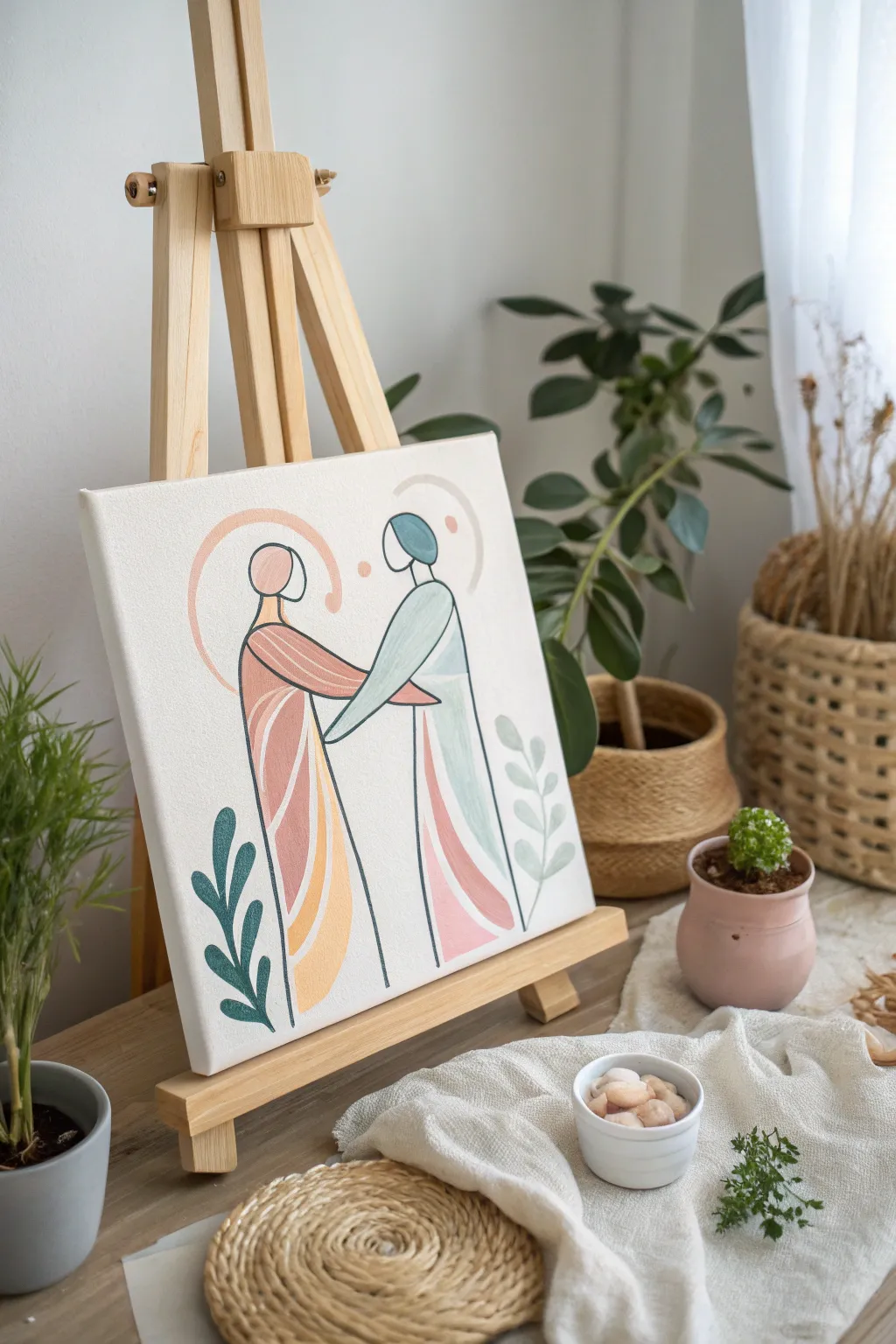 Celebrate your bond with artistic elegance: intertwined figures in minimalist style.