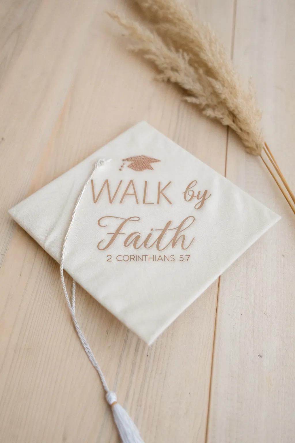 Embrace elegant simplicity with a graduation cap that speaks volumes with minimalistic grace. 🌿 #WalkByFaith #ScandiBoho