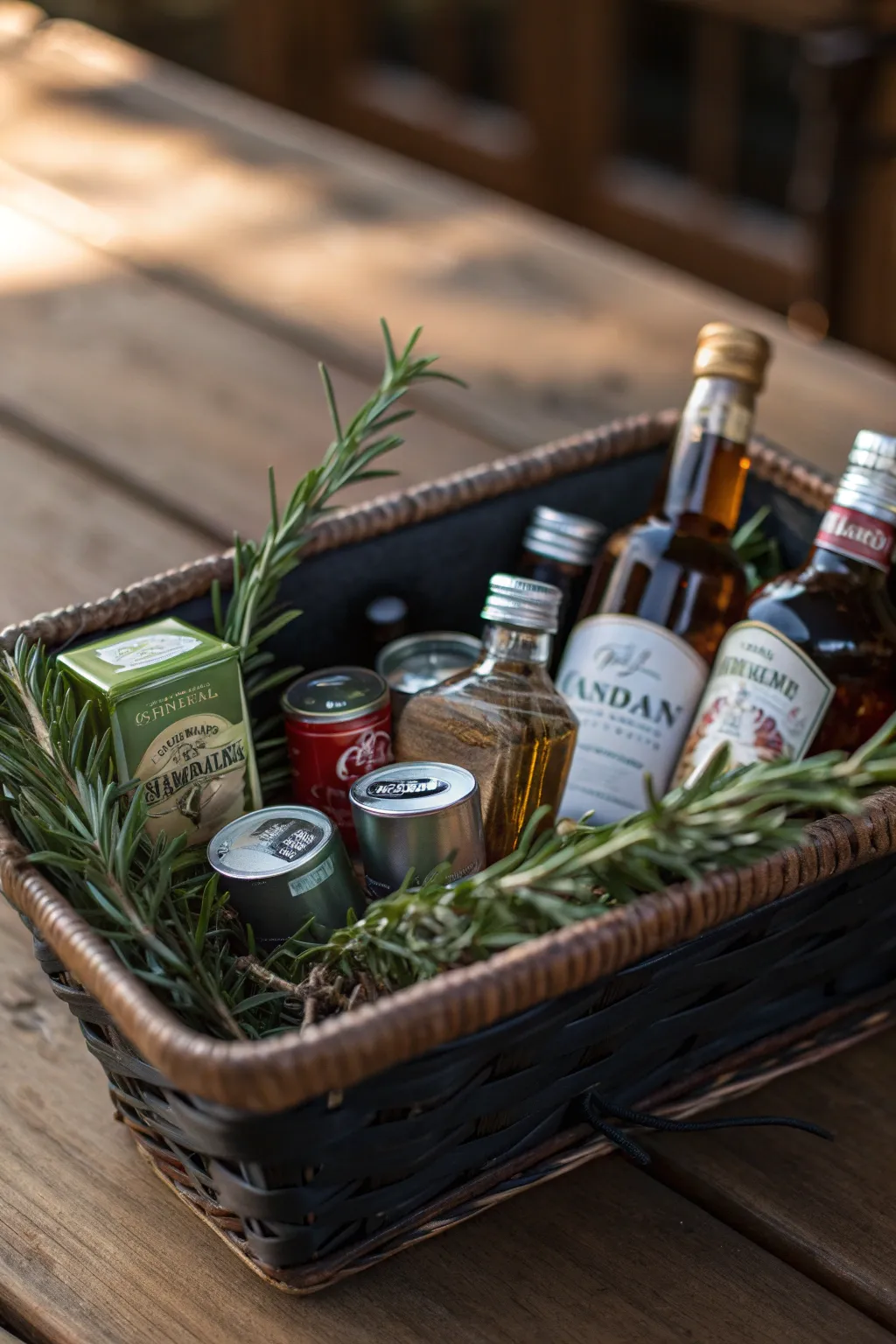 Craft the perfect mini bar experience with a basket full of his favorite spirits and mixers.