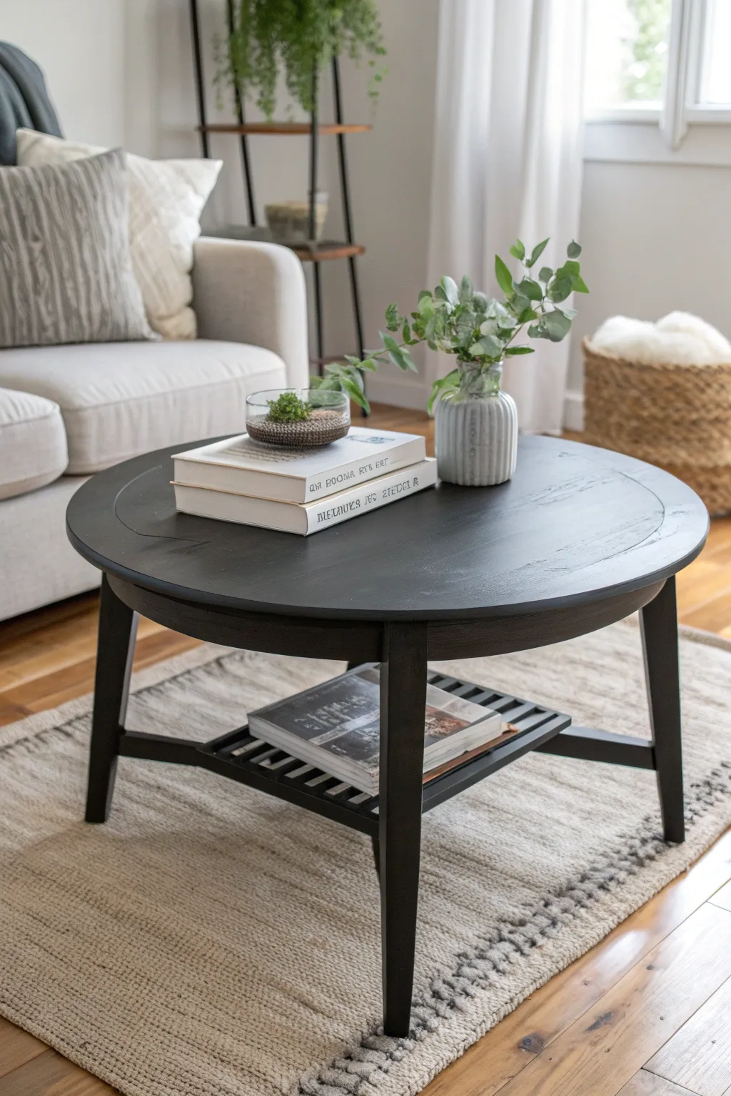 Witness the stunning transformation: a chic coffee table makeover with elegant black chalk paint.