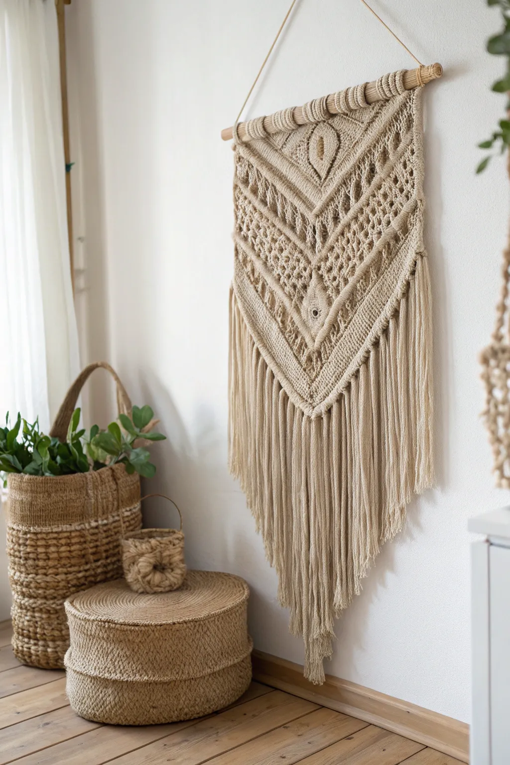 Elevate your space with the timeless elegance of a boho crochet wall hanging.