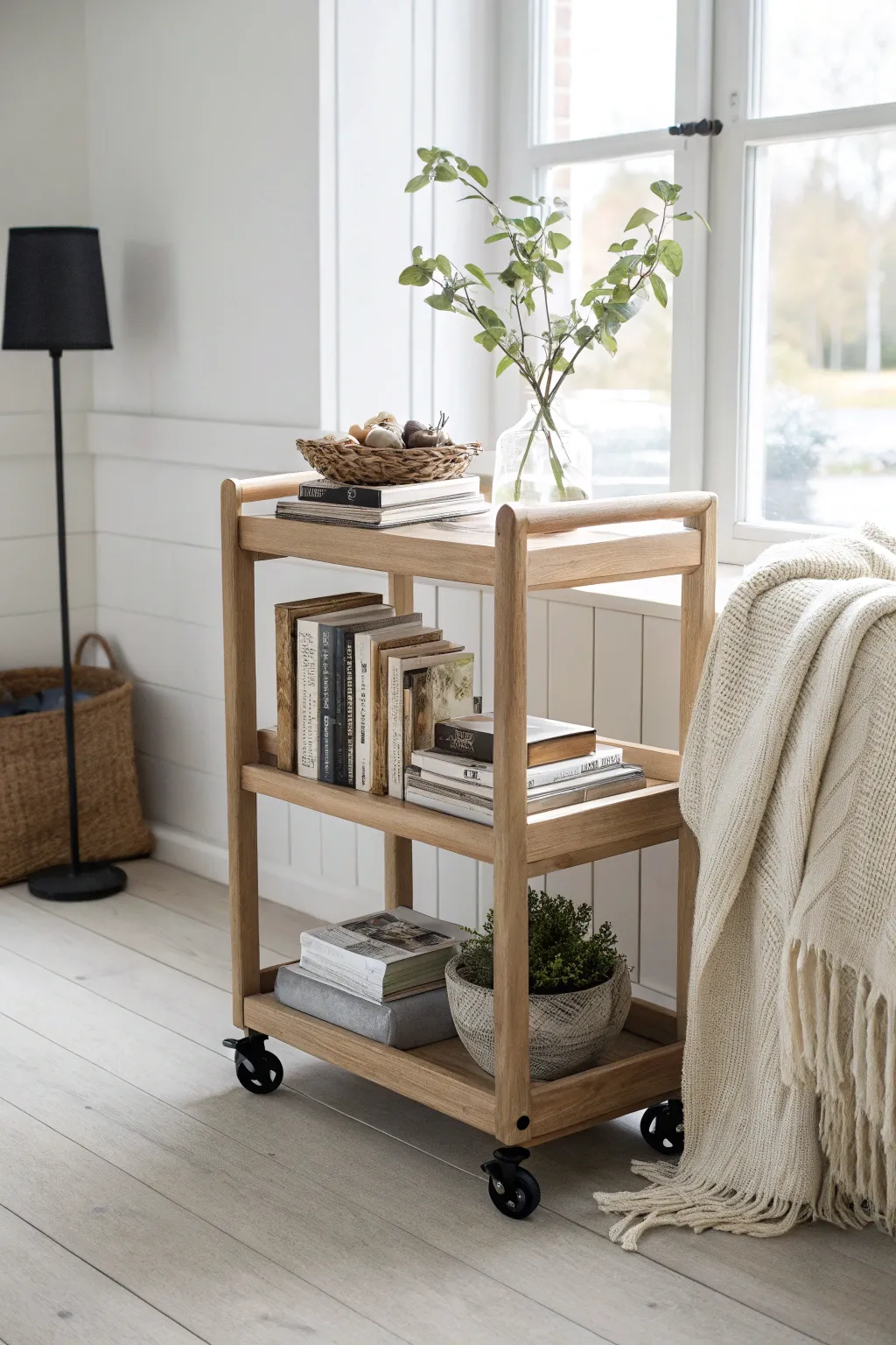 Transform any corner into your personal reading nook with a stylish and mobile book cart that exudes Scandinavian charm.