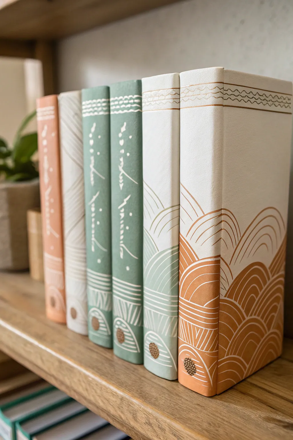 Discover the art of cohesion with themed book spines that transform your shelf into a serene masterpiece.