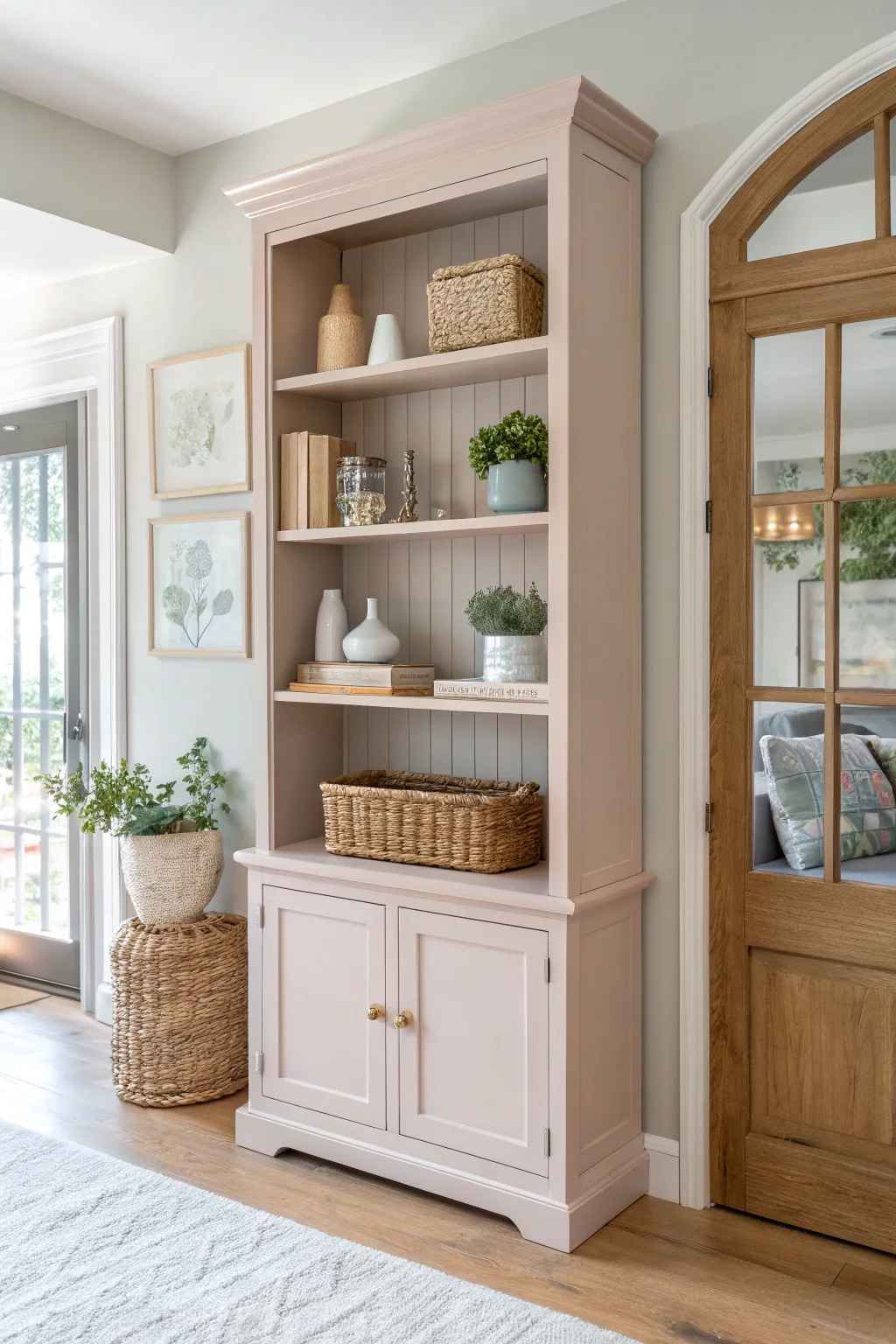 Transform your bookcase with a splash of color for a cohesive, serene space.