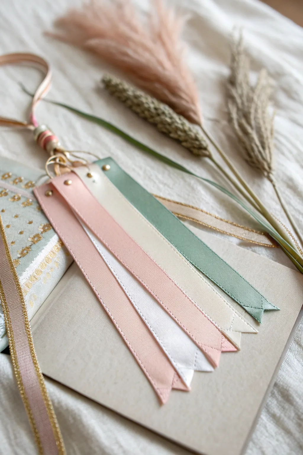 Elevate your reading experience with a touch of layered elegance. Discover the art of combining ribbons for the perfect minimalist bookmark.