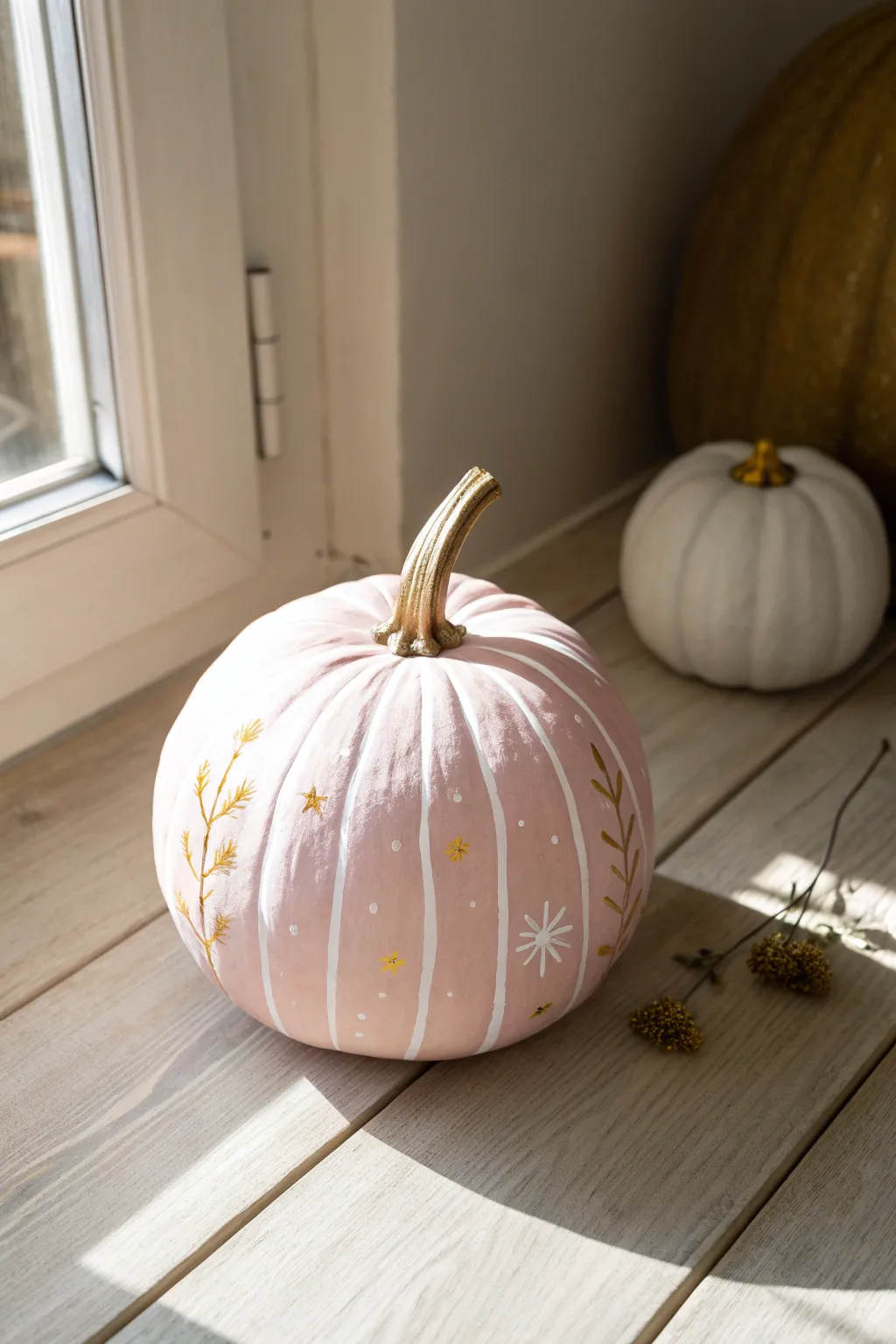 Embrace the beauty of simplicity with this painted pink pumpkin, a perfect blend of support and style. #BreastCancerAwareness #MinimalistDecor