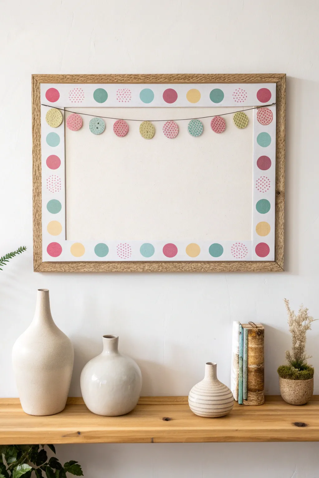 Add a touch of playful elegance to your space with a polka dot border that combines retro charm with Scandinavian minimalism.