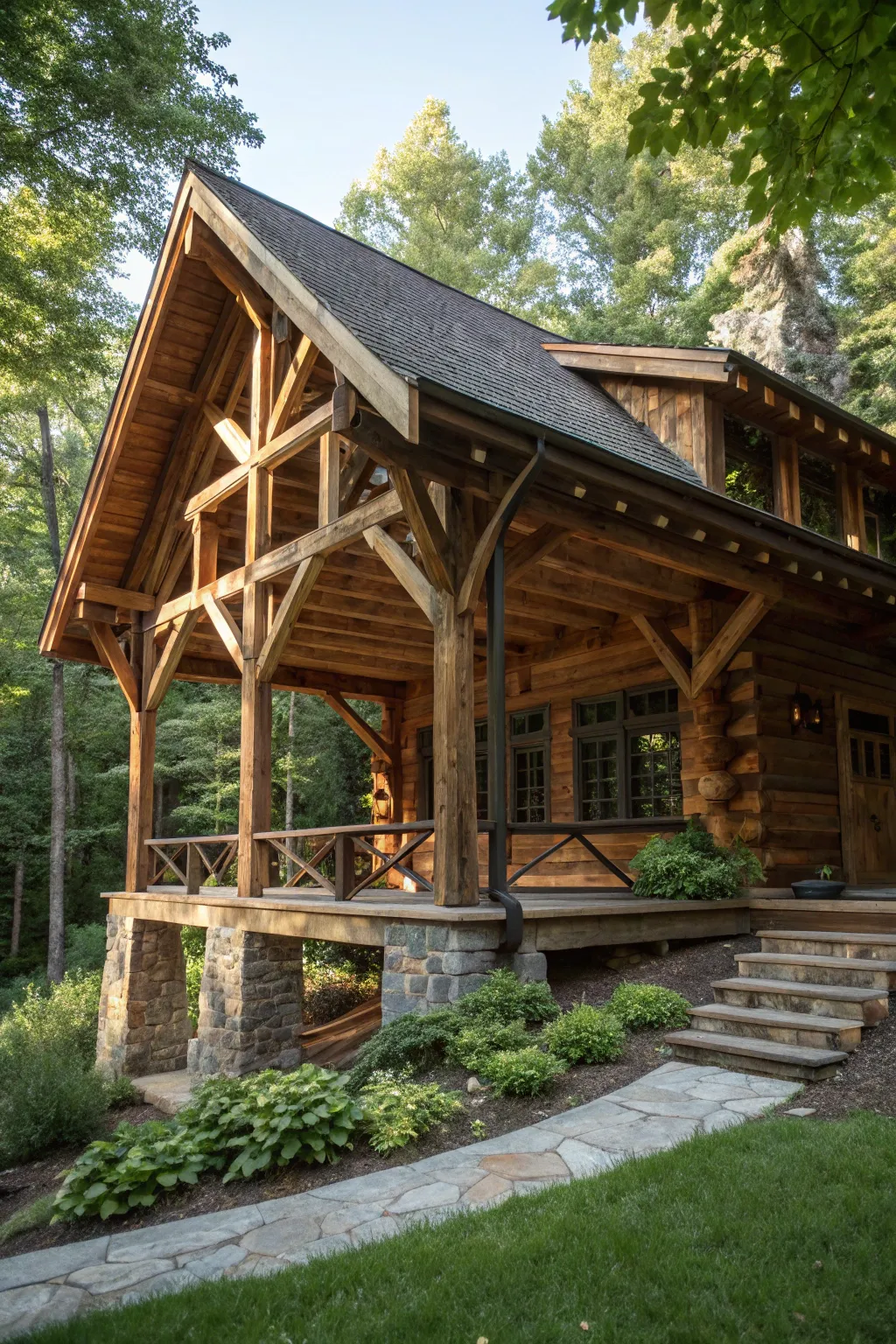 Showcase your cabin's charm with an elevated timber frame foundation that merges craftsmanship with nature.