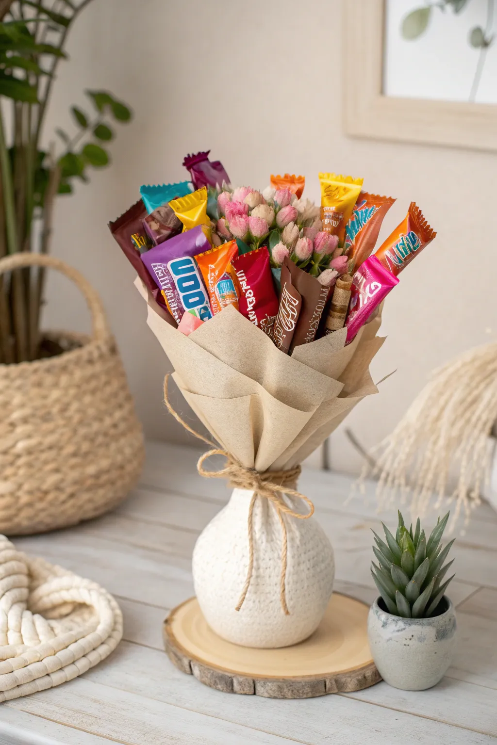 A sweet gesture of appreciation: Candy bouquet crafted with love and simplicity.