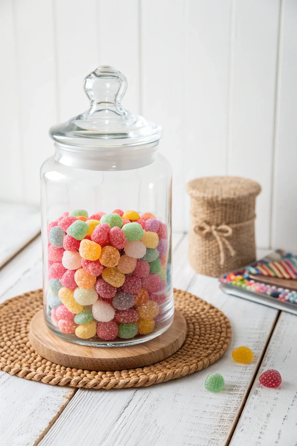 Elevate your candy display with the timeless elegance of clear glass jars.