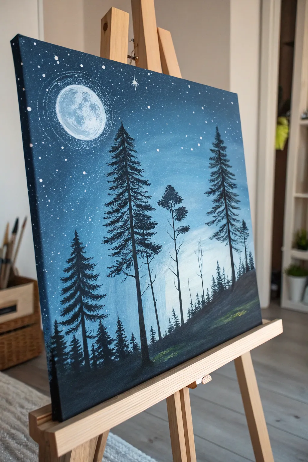 Embrace the tranquility of moonlit nights with this elegant canvas painting, perfect for adding a touch of serene beauty to any space.