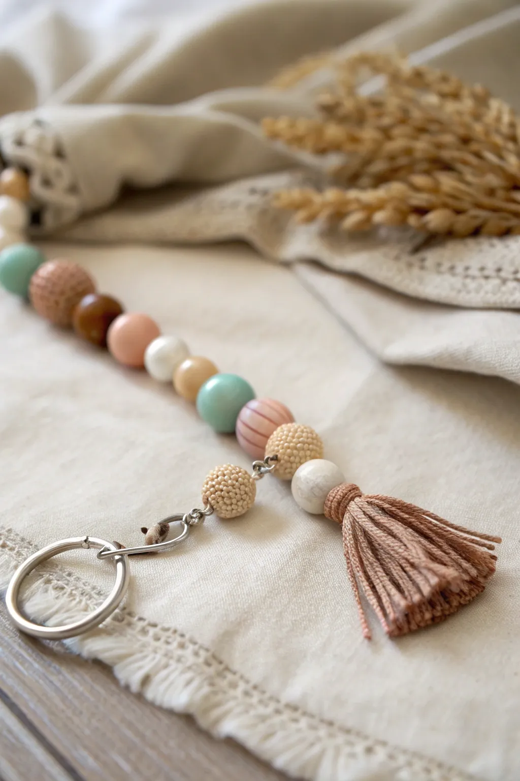 Add a splash of elegance to your everyday essentials with a handcrafted beaded keychain.