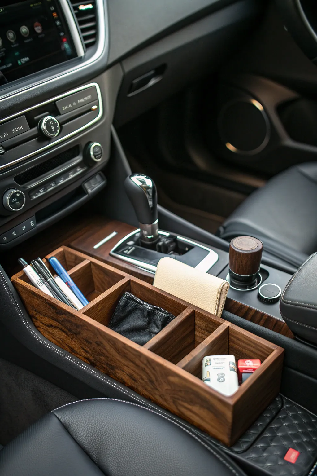 Streamline your drive with elegant organization: handcrafted solutions for a clutter-free ride.