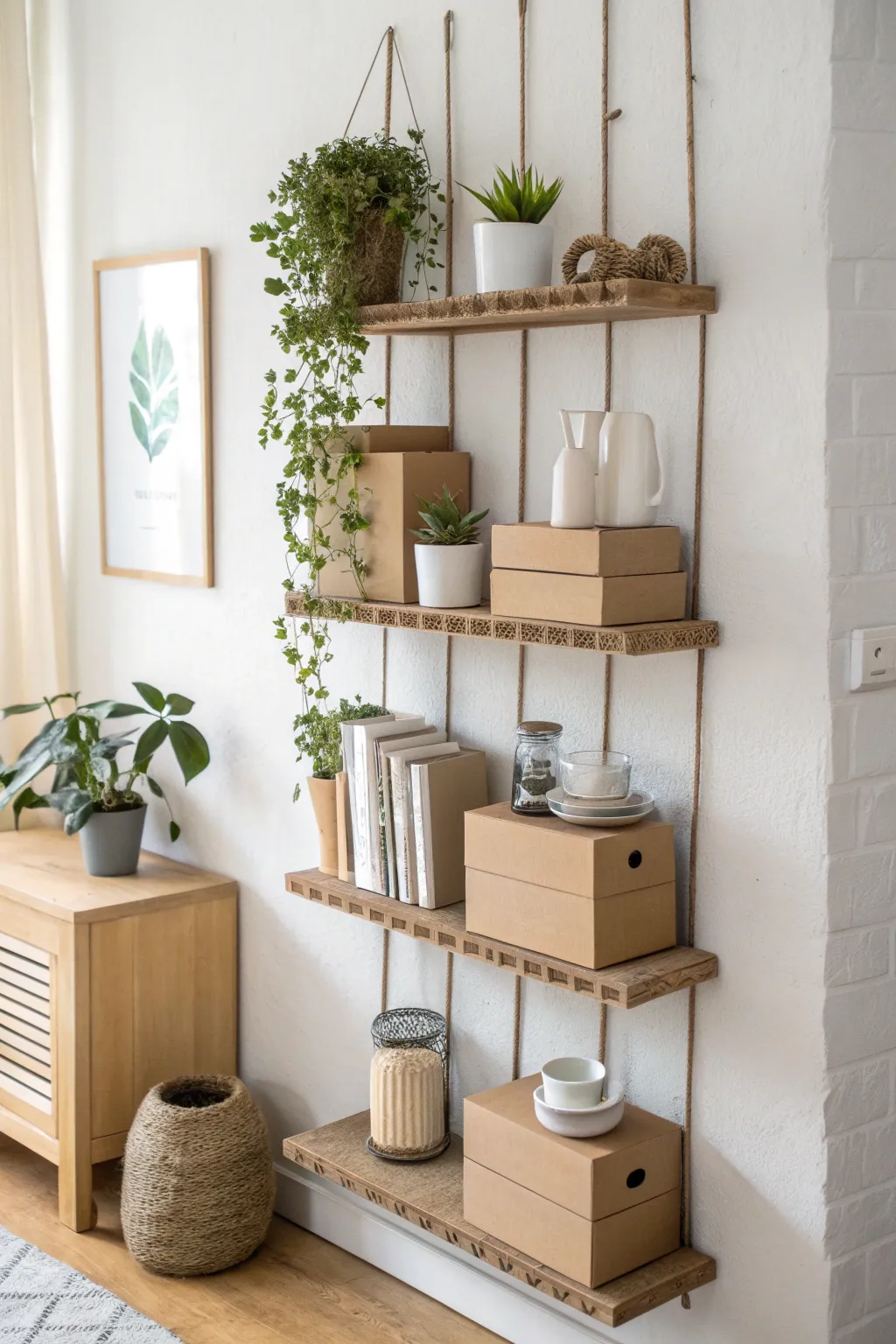 Transform cardboard into chic DIY shelves—where simplicity meets creativity!
