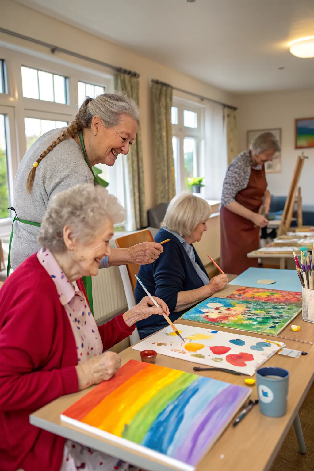 Creativity flows freely during a vibrant painting session.