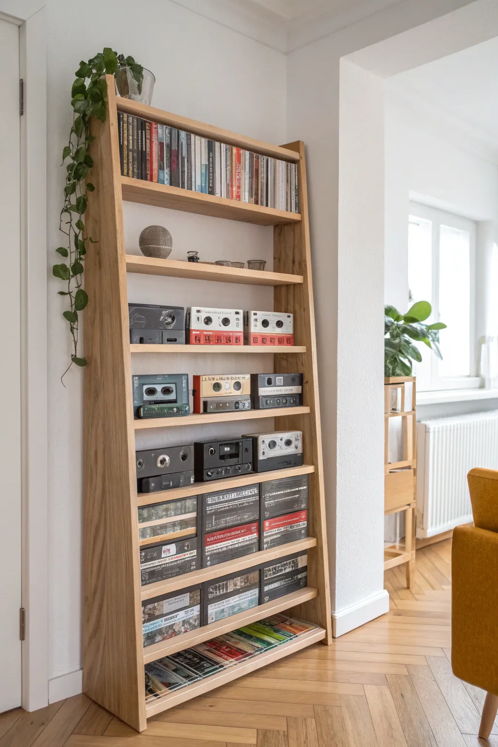 Effortlessly organize your cassette collection with a touch of Scandinavian elegance. 🌿🎶