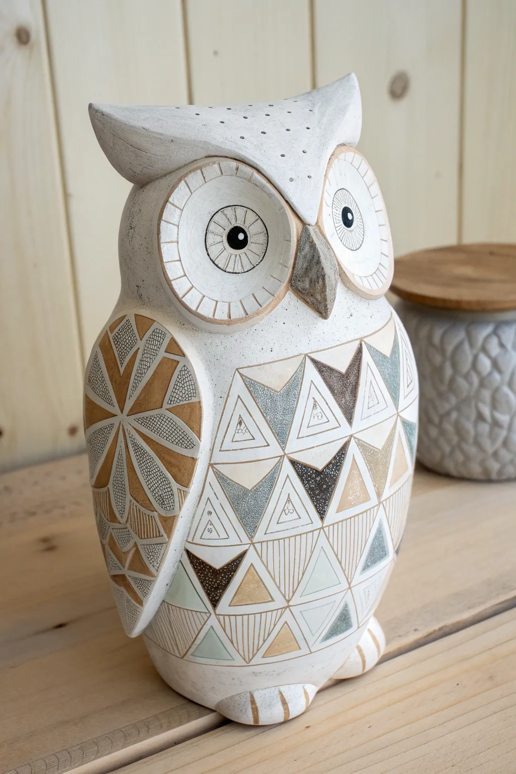 Transform your owl into a modern masterpiece with geometric elegance.