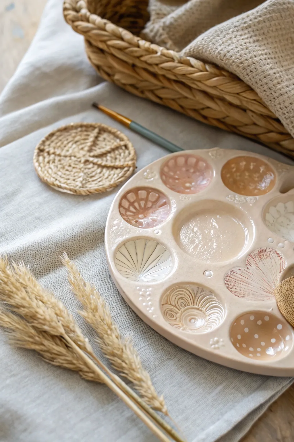 Elevate your artistry with a beautifully textured ceramic paint palette that combines Scandinavian minimalism with boho charm.