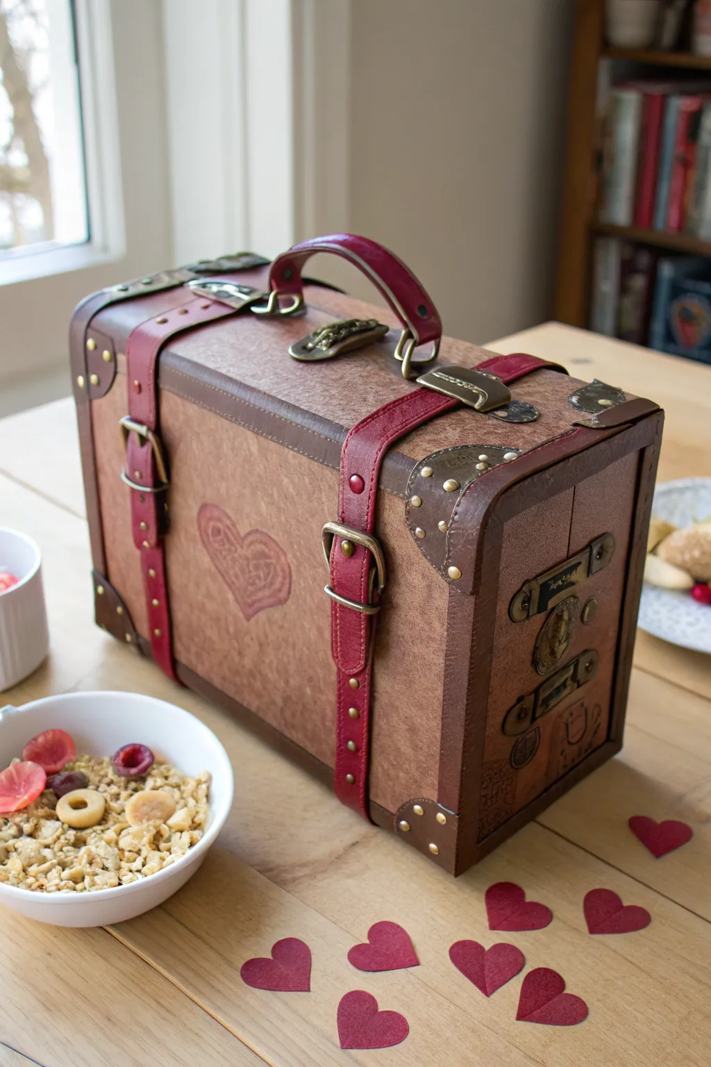 Discover the charm of vintage elegance with this suitcase-inspired valentine mailbox.