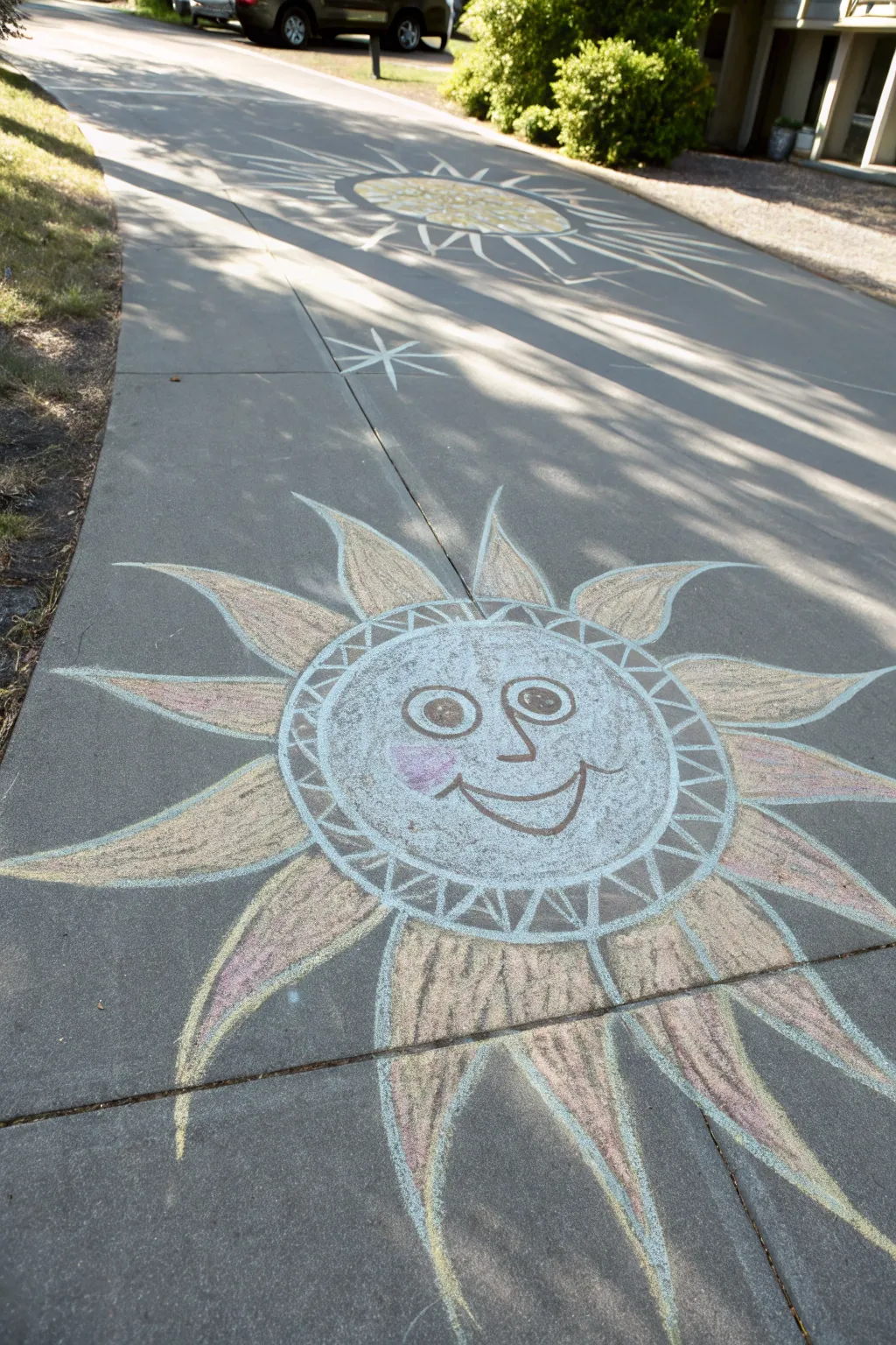 Let the sunshine in with cheerful chalk art that spreads happiness and creativity.