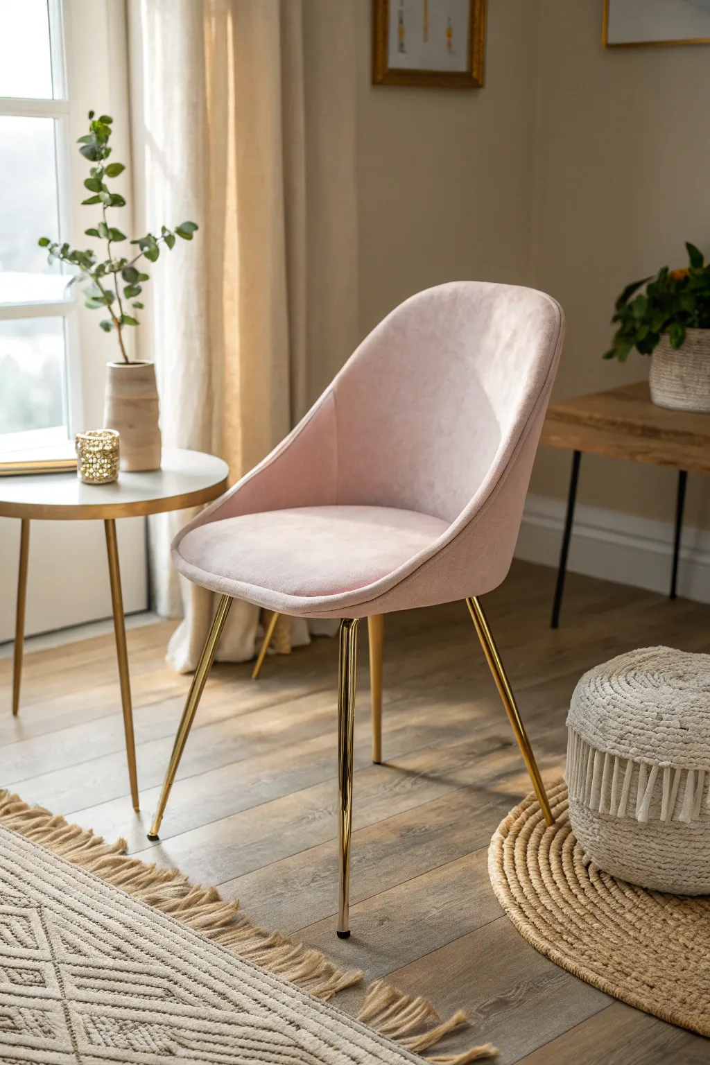 Add a touch of elegance to your space with dip-dyed gold legs on a minimalistic chair.